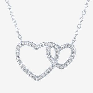 .925 Sterling Silver and White Sapphire Entwined Heart Pendant Necklace.
